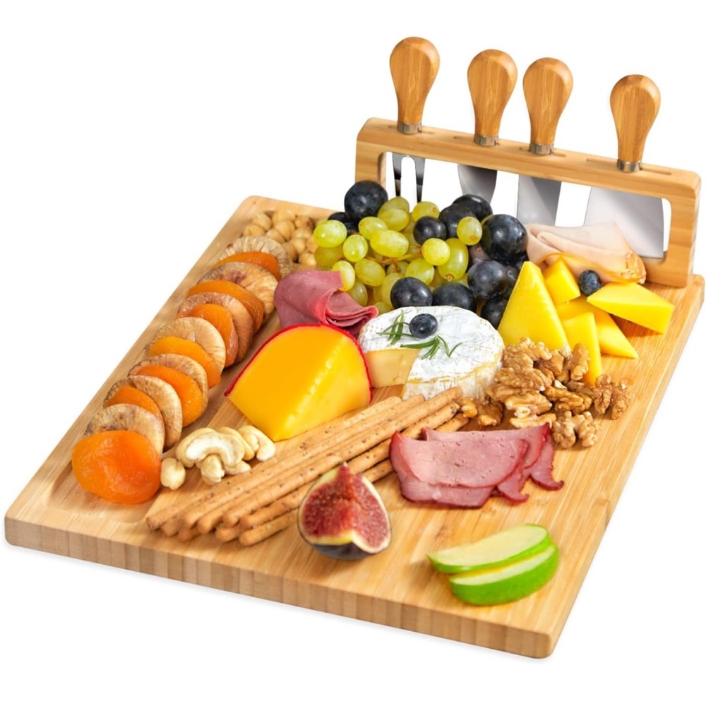 Royal House Bamboo Cheese Board and Knife Set - Charcuterie Boards Set